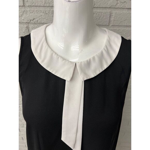 Vince Camuto Women Black White Sleeveless Sheer Chiffon Blouse Size L - Picture 5 of 7